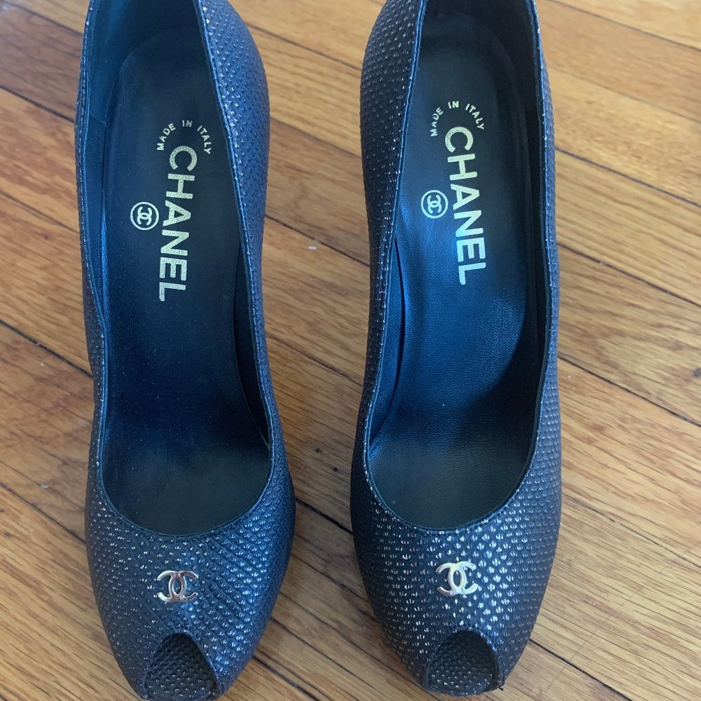 Slightly Worn Tweed + Gold Chanel Evening Heels